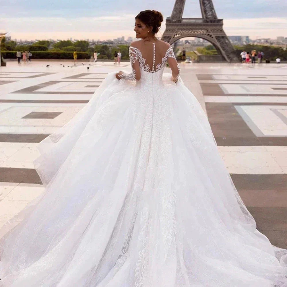 Elegant Wedding Dresses With Embroidery Princess Ball Gowns Sweetheart Full Sleeve Simplicity Back Button Vestido De Novia Robe - Image 4