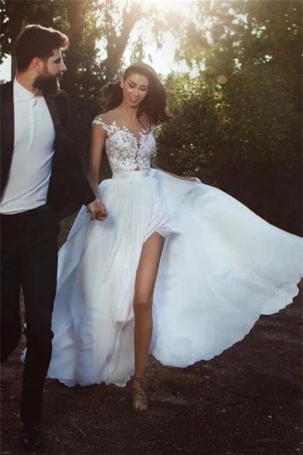 Elegant wedding dresses with lace chiffon floor-length - Image 4