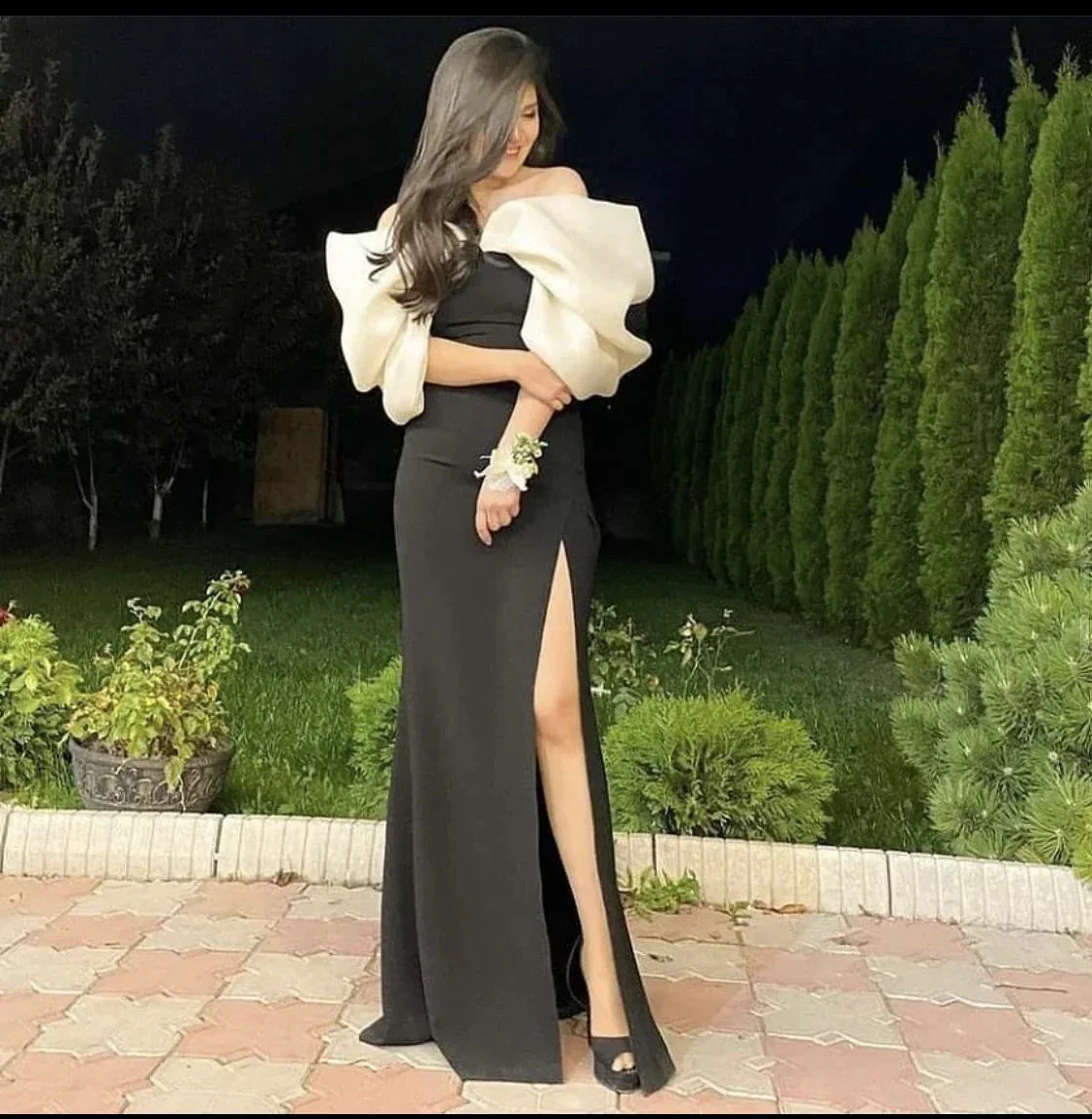 Elegant White and Black Stitching Evening Dress With Split Y5550 - Image 2
