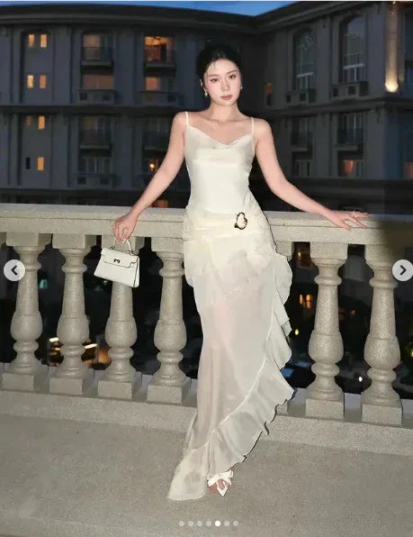 Elegant White Chiffon Mermaid Evening Dress Long Layered Prom Dress Y7716 - Image 2