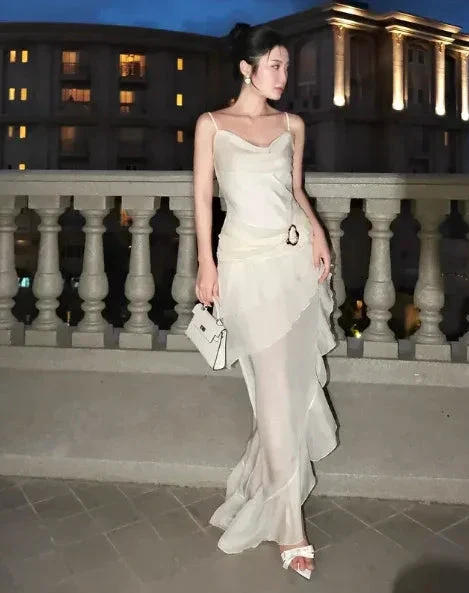 Elegant White Chiffon Mermaid Evening Dress Long Layered Prom Dress Y7716 - Image 3