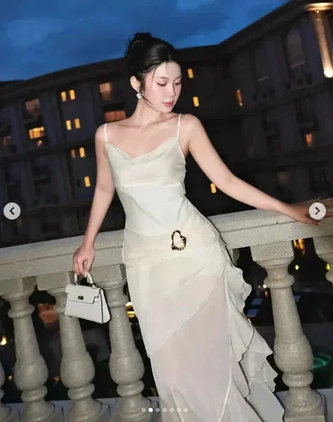 Elegant White Chiffon Mermaid Evening Dress Long Layered Prom Dress Y7716 - Image 6