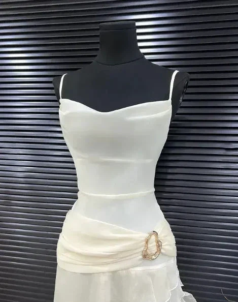 Elegant White Chiffon Mermaid Evening Dress Long Layered Prom Dress Y7716 - Image 7