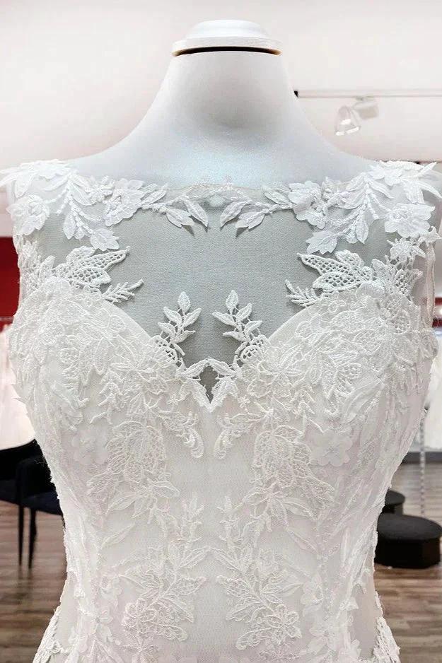 Elegant White Long Mermaid Tulle Lace Open Back Wedding Dresses - Image 4