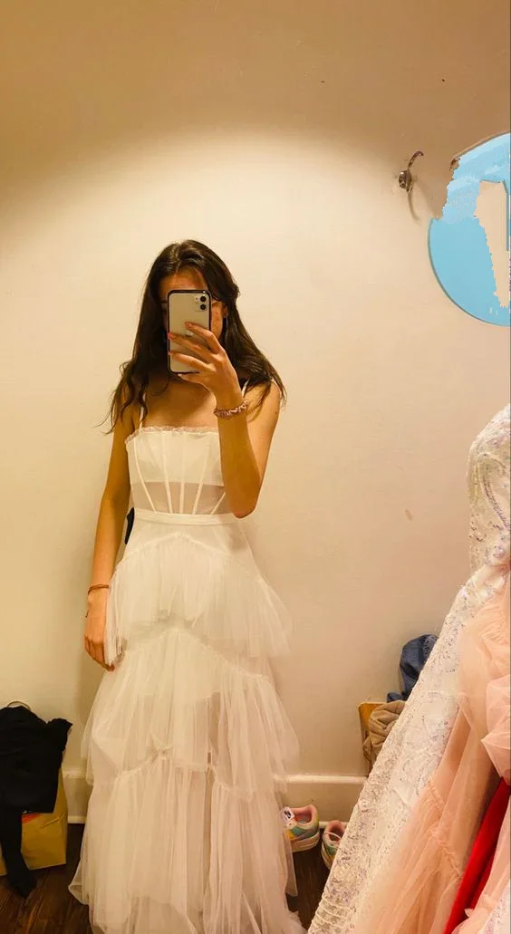 Elegant White Multi-layered Tulle Prom Dress White Evening Dress Y6802 - Image 2