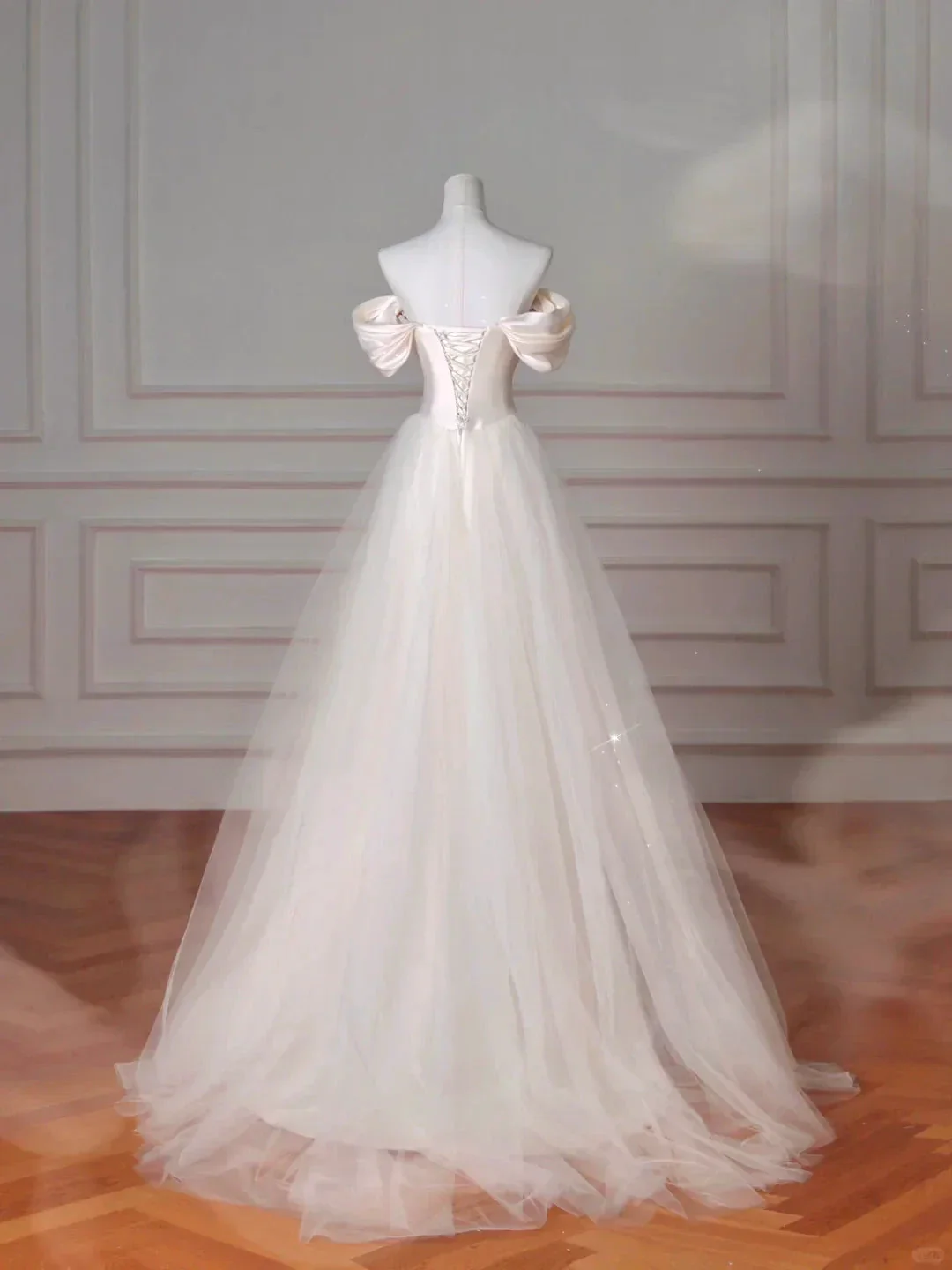 Elegant White off The Shoulder Satin Beaded Mermaid Evening Dress,Formal Prom Dress Wedding Dress Y8617 - Image 4