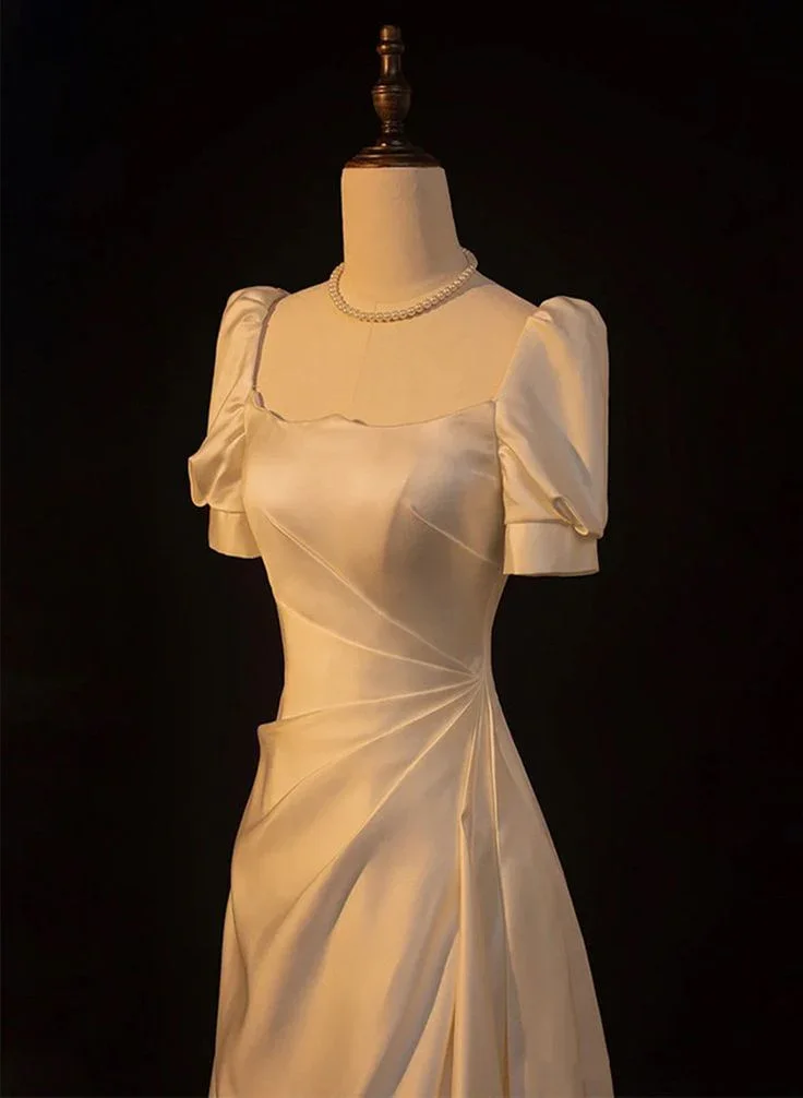 Elegant White Satin A-line Wedding Party Dress Long Prom Dress Evening Gown Y7546 - Image 2
