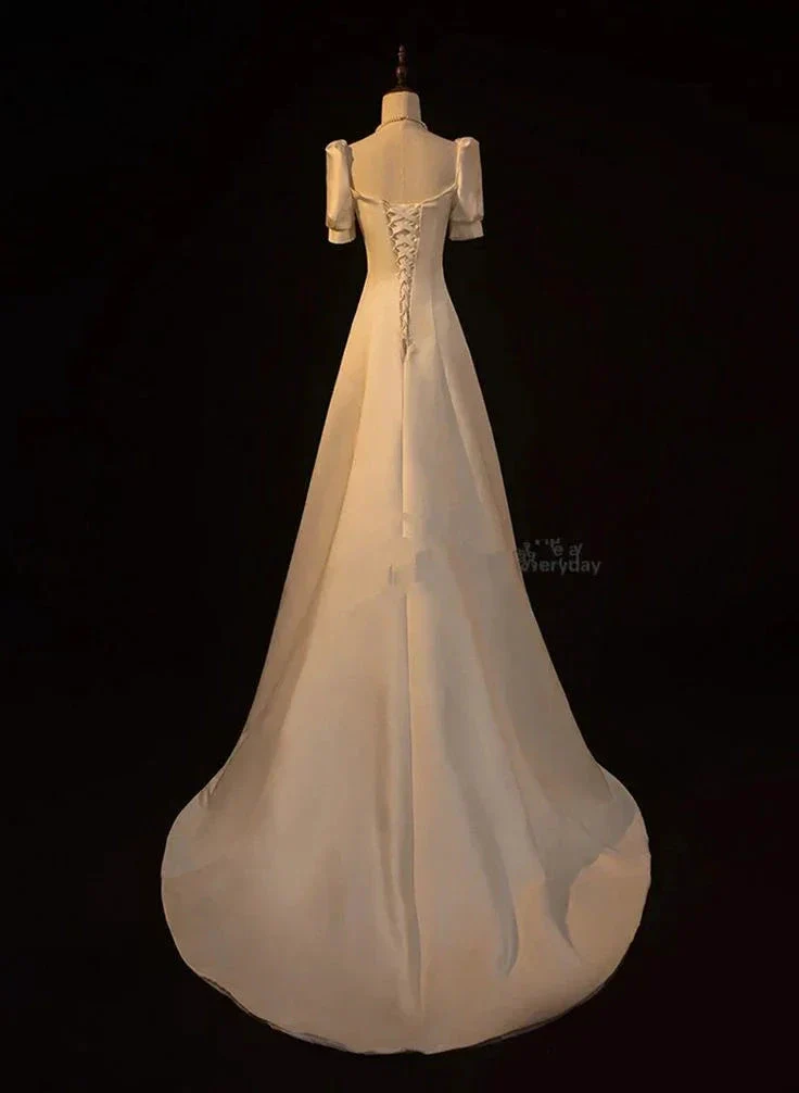 Elegant White Satin A-line Wedding Party Dress Long Prom Dress Evening Gown Y7546 - Image 3