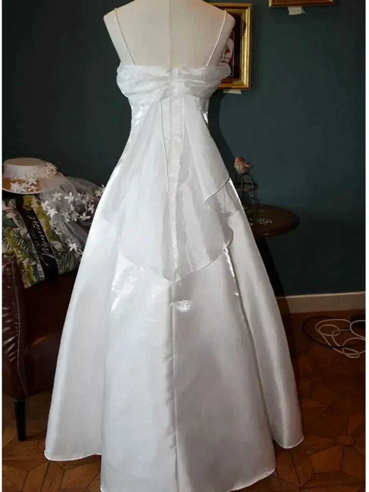 Elegant White Satin Spaghetti Straps Prom Dress Fairy A Line Princess Dress Evening Gown Y7556 - Image 2