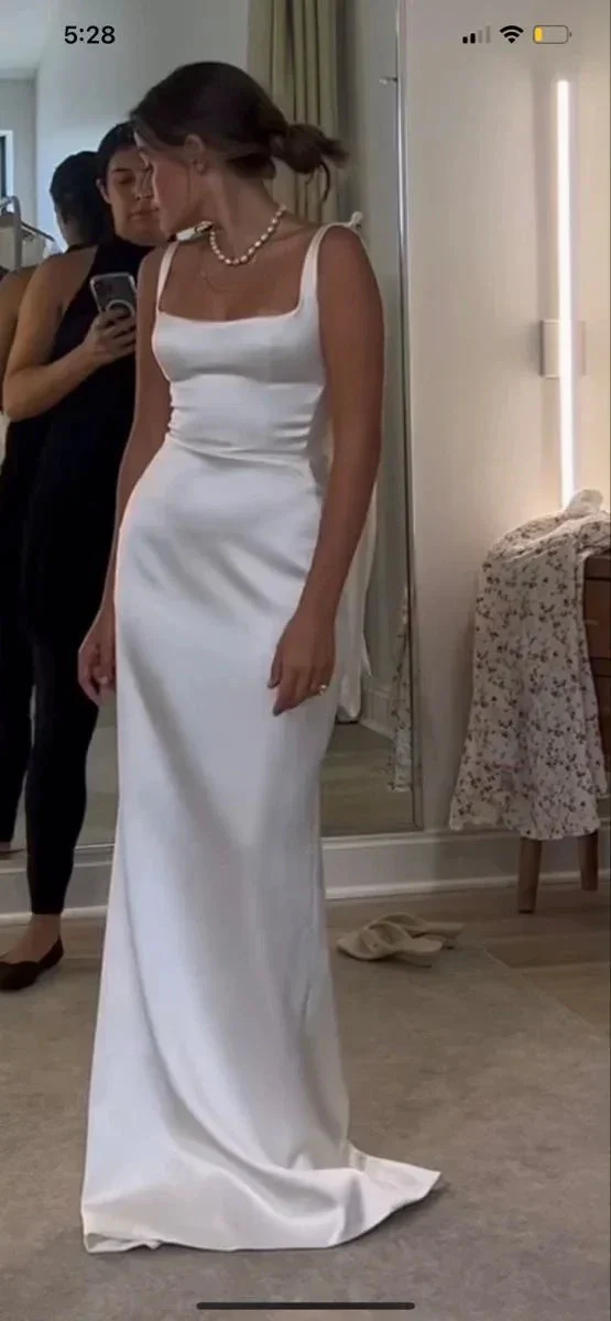 Elegant White Satin Wedding Dress,White Bridal Dress Y4154 - Image 2