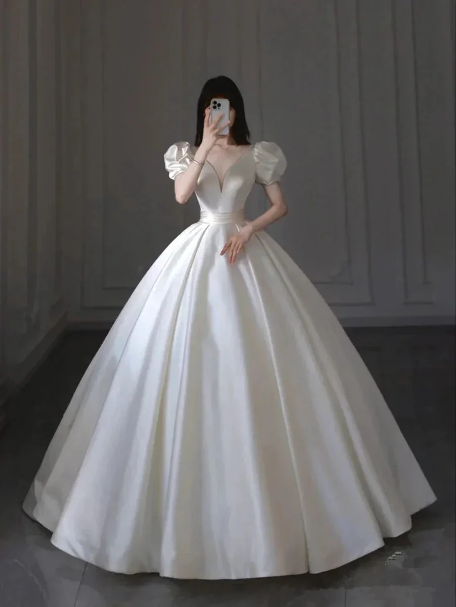 Elegant White Satin Wedding Dress,White Bridal Dress Y5626 - Image 2
