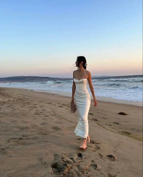 Elegant White Spaghetti Straps Mermaid Long Evening Gown Prom Dress Y7513 - Image 2