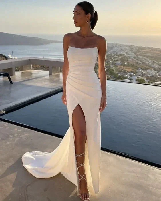 Elegant White Strapless Prom Dress White Evening Dress Y7290 - Image 2