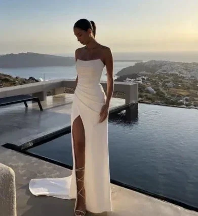 Elegant White Strapless Prom Dress White Evening Dress Y7290 - Image 3