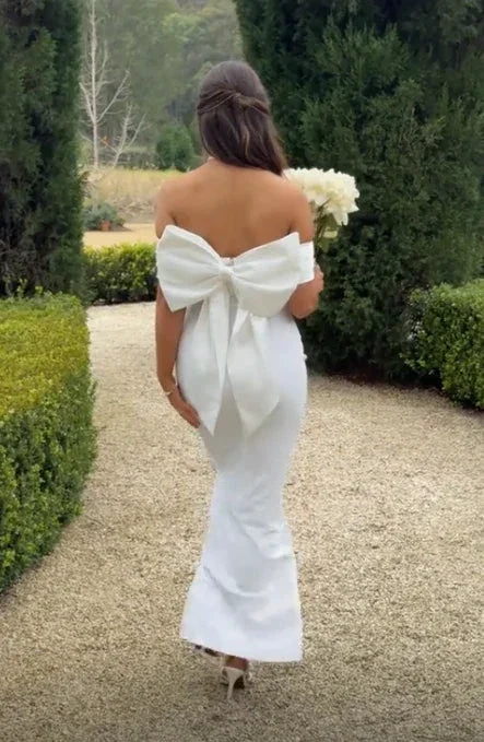 Elegant White Strapless Sheath Mermaid Evening Dress Prom Dress With Bow Y7653 - Image 3