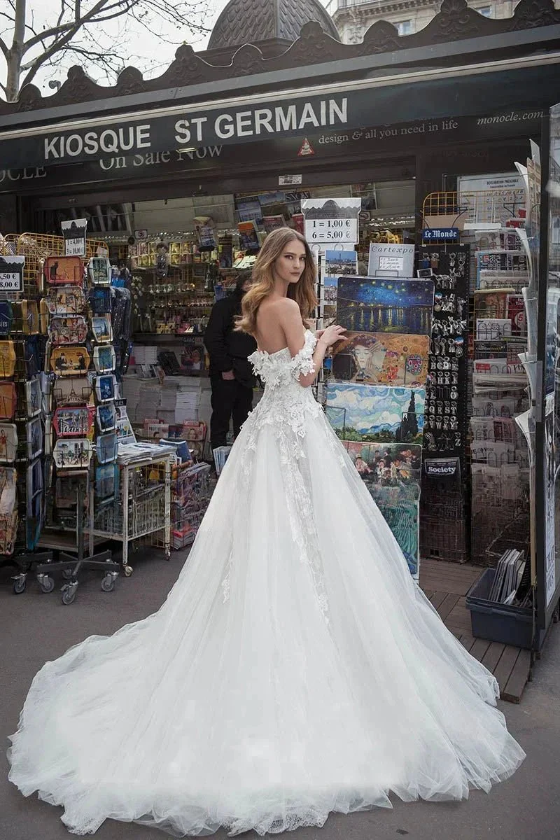 Elegant White Tulle Wedding Dresses Off the Shoulder Sweetheart Custom Made Appliques Bridal Gowns Backless Vestidos De Novia - Image 2