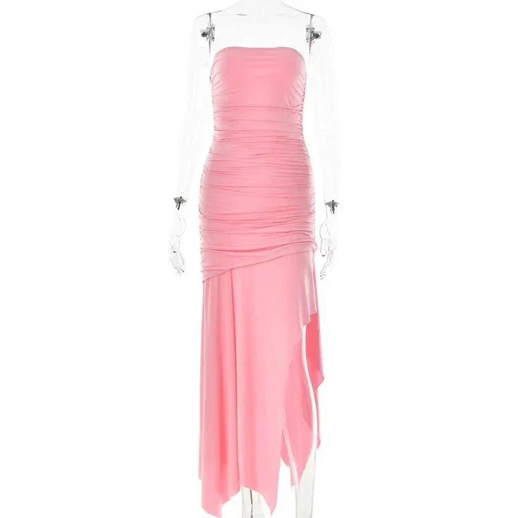 Elegant Woman Strapless High Waist Holiday Beach Dress Sexy Female Tunics Backless Solid Long Party Evening Dresses Y7401 - Image 3