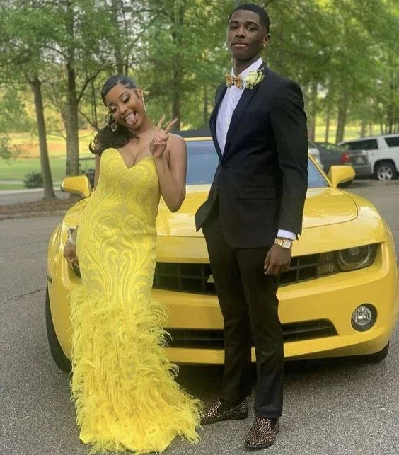 Elegant Yellow Sweetheart Neckline Prom Dress Yellow Evening Dress Y6503 - Image 2