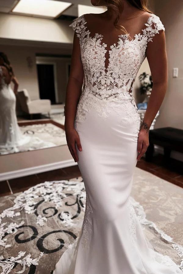 Elegent Long Mermaid Sweetheart Sleeveless Chapel Train Backless Wedding Dress - Image 4