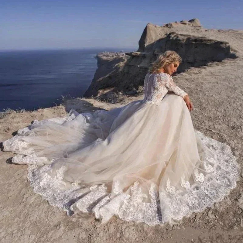 Elegent Travel Vestidos De Novia Appliques Vestido De Noiva Long Sleeves Wedding Dresses Lace Robe De Mariée - Image 3