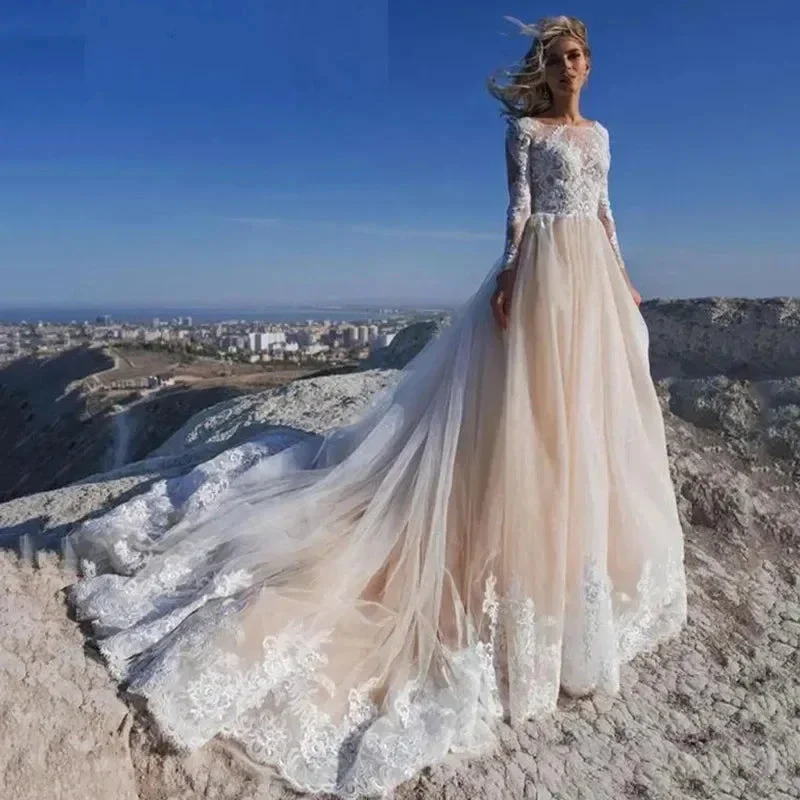 Elegent Travel Vestidos De Novia Appliques Vestido De Noiva Long Sleeves Wedding Dresses Lace Robe De Mariée - Image 4
