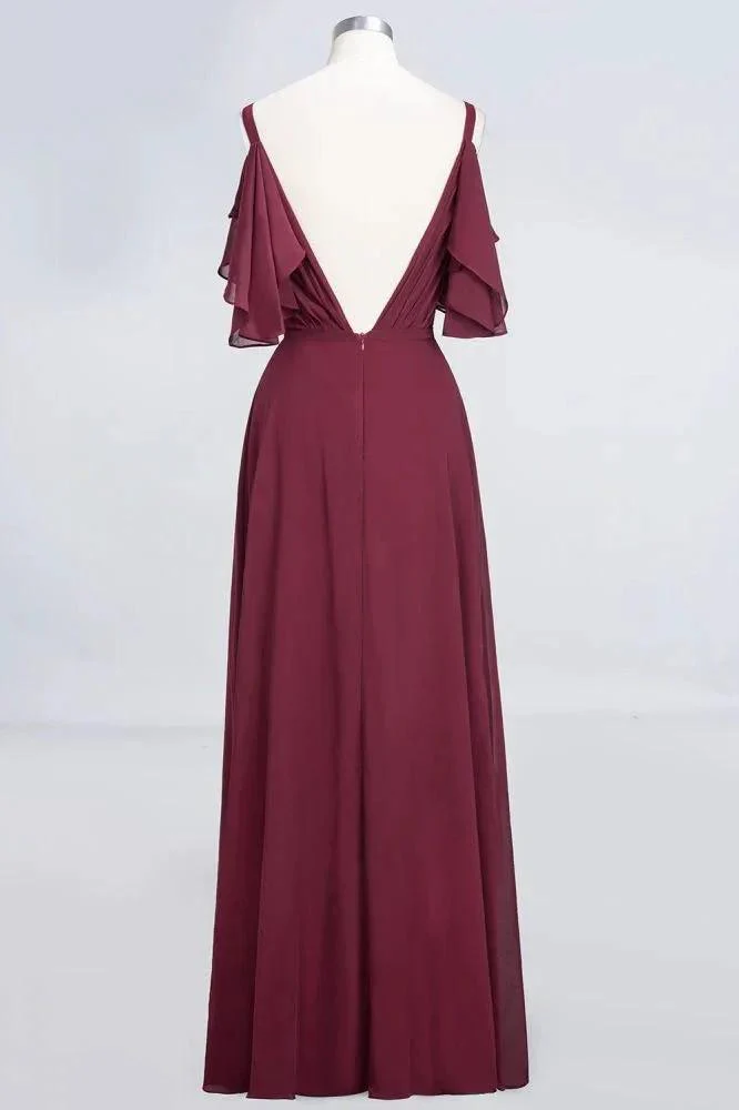 Elgant Ruffles Chiffon Floor-Length Bridesmaid Dress Aline Pearls Sleeveless Wedding Party Dress - Image 7