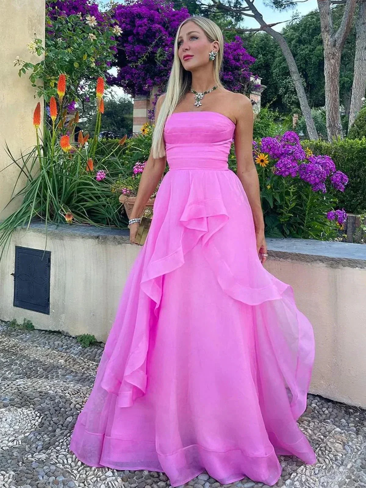 Elisa |Light Pink A Line Strapless Organza Prom Dress - Image 7