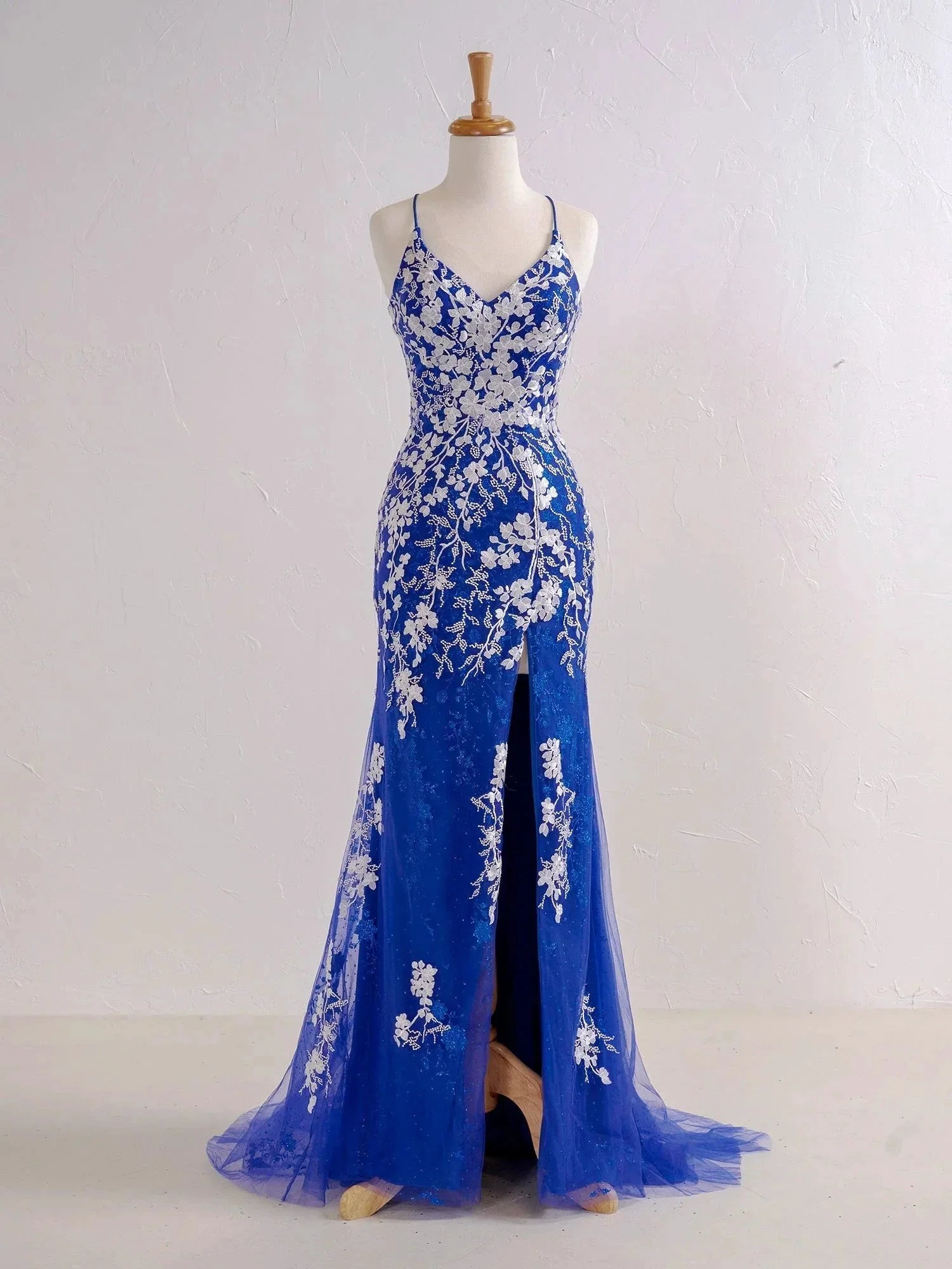Elizabell | Mermaid V Neck Long Prom Dress with Appliques Beading - Image 3
