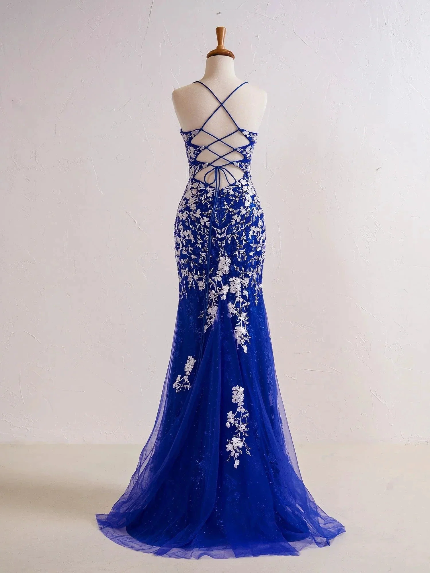 Elizabell | Mermaid V Neck Long Prom Dress with Appliques Beading - Image 4