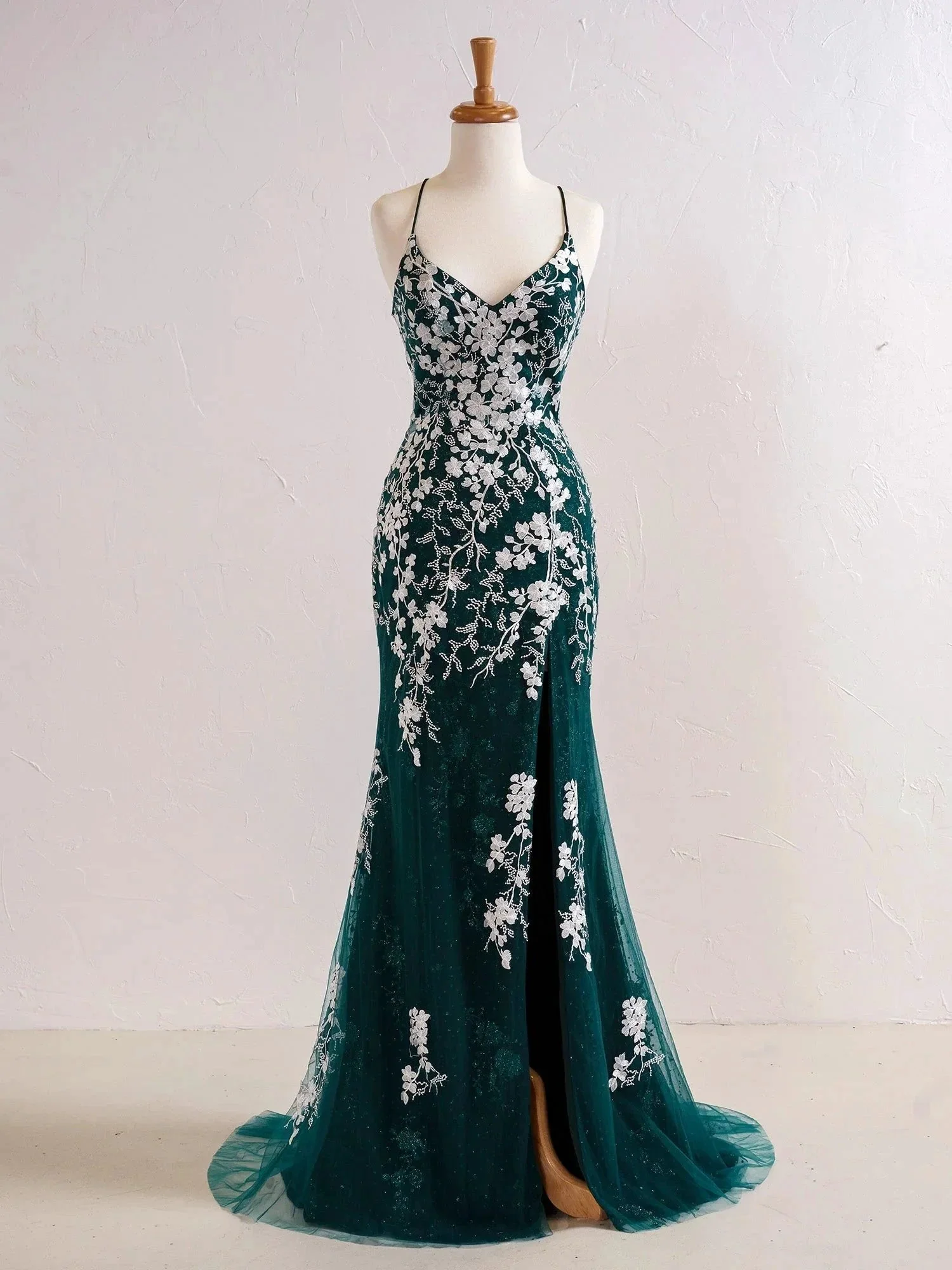 Elizabell | Mermaid V Neck Long Prom Dress with Appliques Beading - Image 7