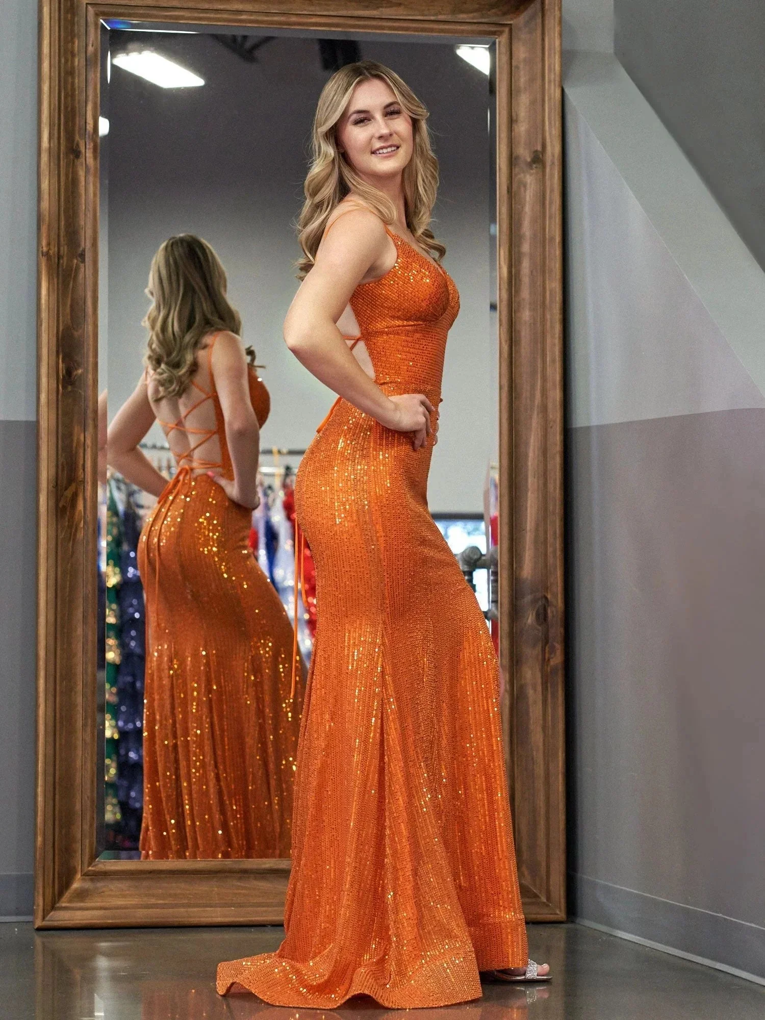 Emaree | Sparkly Mermaid V Neck Sequins Long Prom Dresses with Slit - Image 3