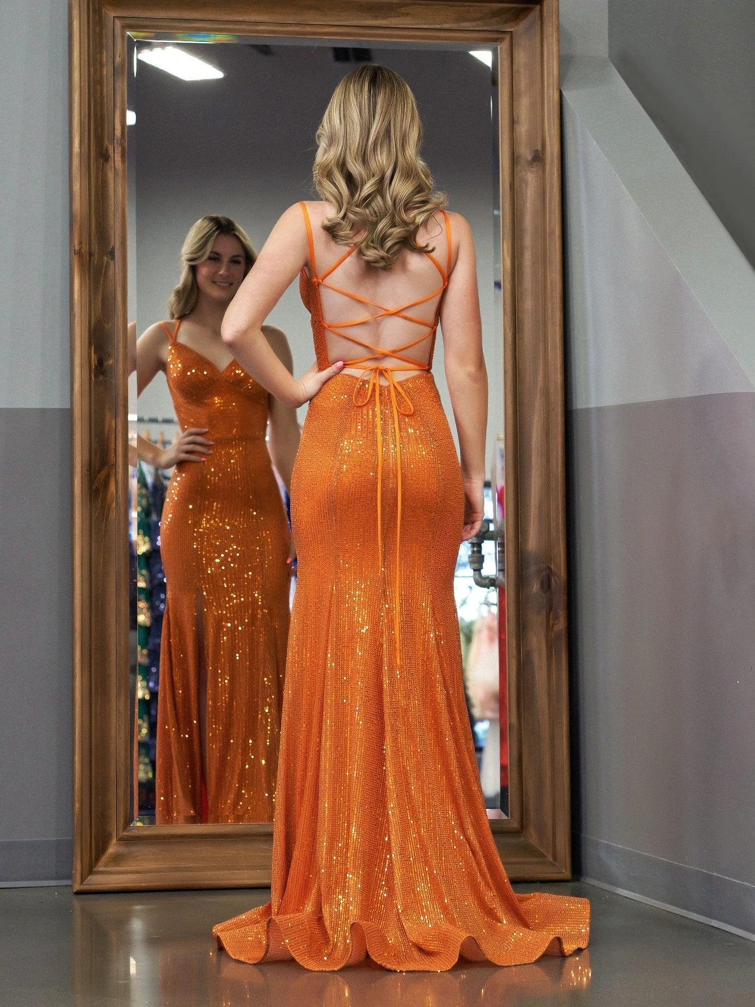 Emaree | Sparkly Mermaid V Neck Sequins Long Prom Dresses with Slit - Image 6