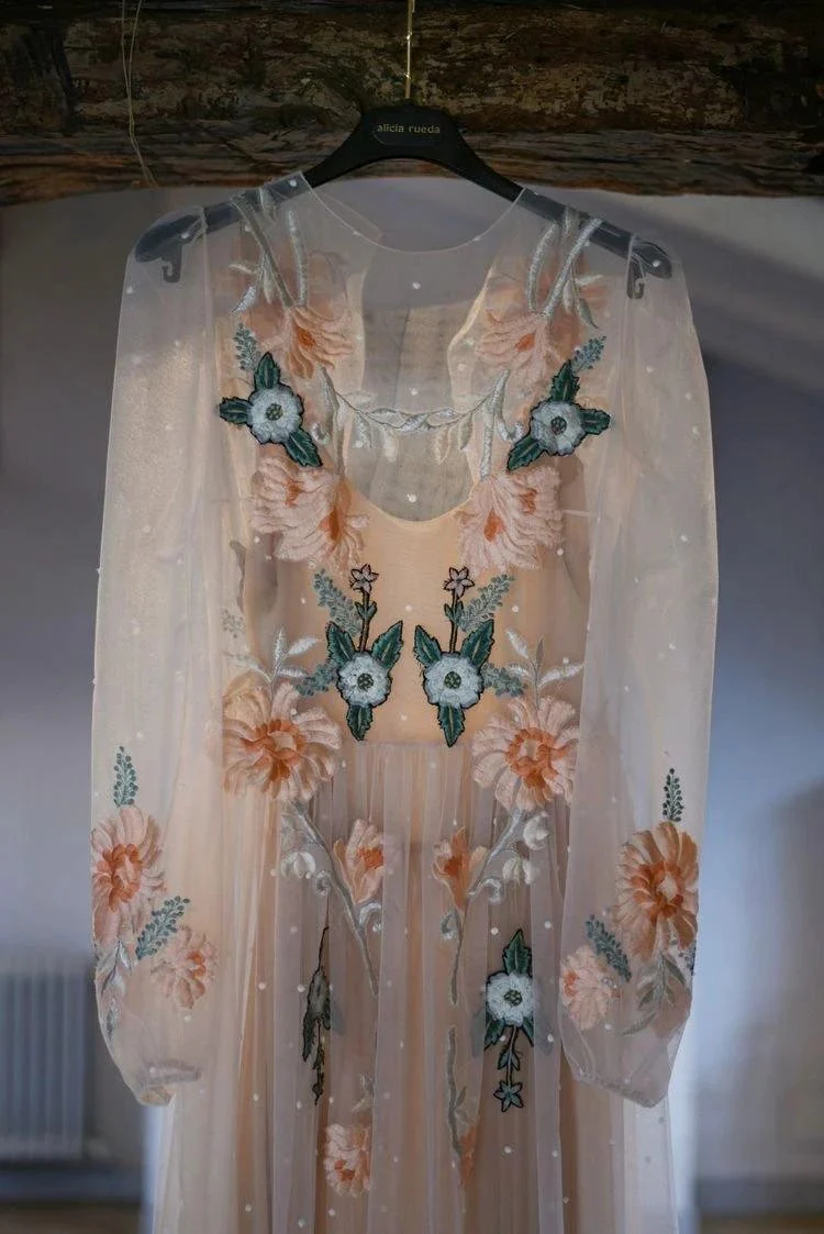 Embroidery A-line Chic Open Back Long Sleeve Sparkly Prom Dress  PSK001 - Image 5