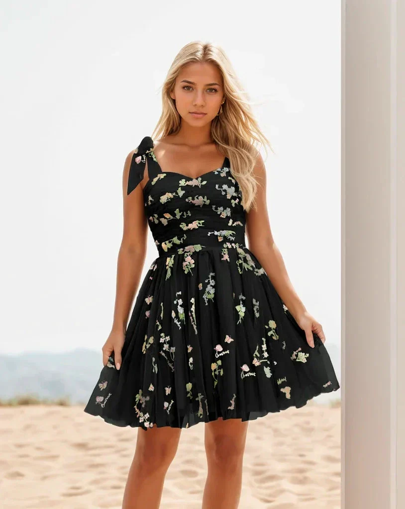 Flower Hoco Dress Spaghetti Strap Homecoming Dress SYH79 - Image 3