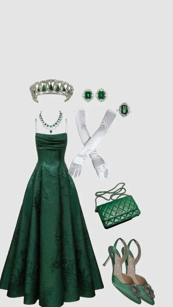 Emerald Green A-line Spaghetti Straps Prom Dress,Chic Evening Dress Y1799 - Image 4