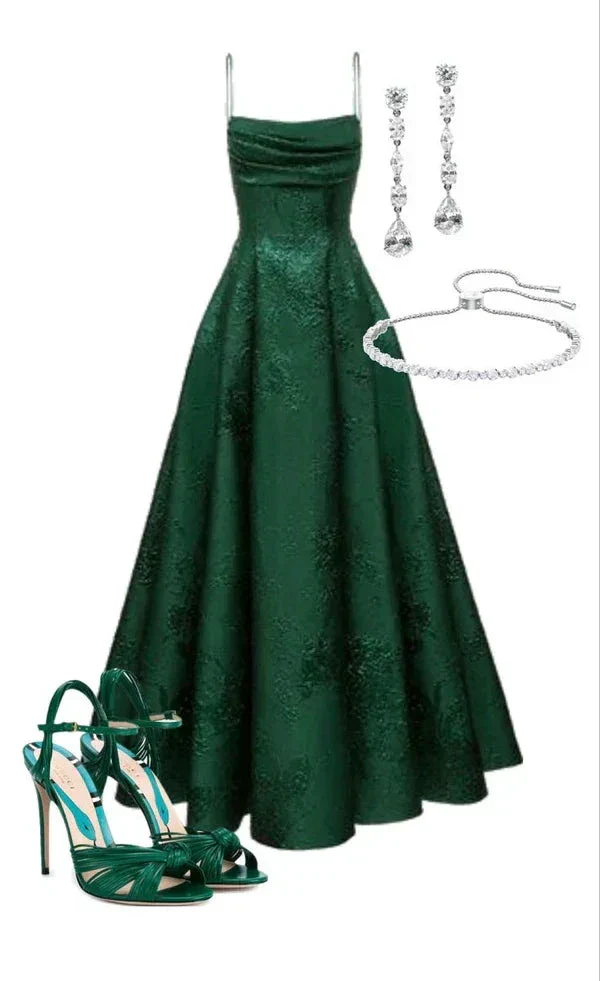 Emerald Green A-line Spaghetti Straps Prom Dress,Chic Evening Dress Y1799 - Image 5