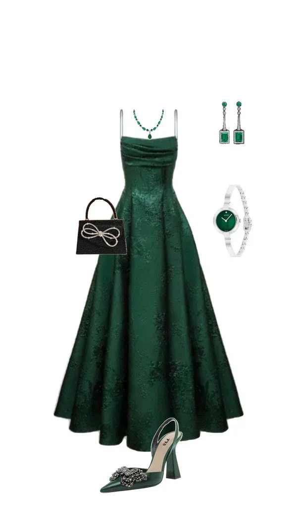 Emerald Green A-line Spaghetti Straps Prom Dress,Chic Evening Dress Y1799 - Image 6