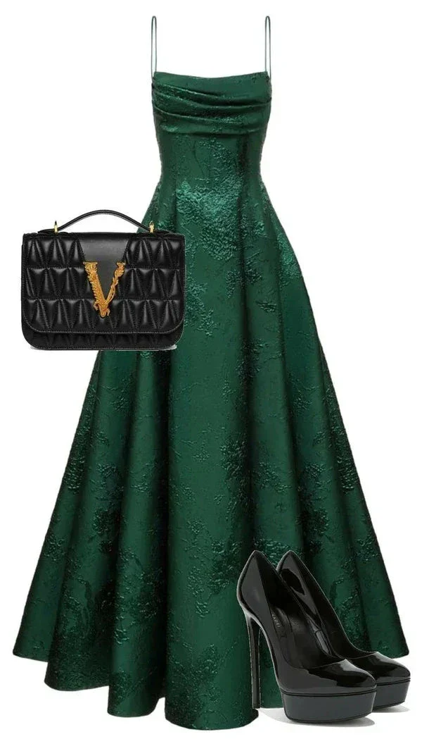 Emerald Green A-line Spaghetti Straps Prom Dress,Chic Evening Dress Y1799 - Image 7