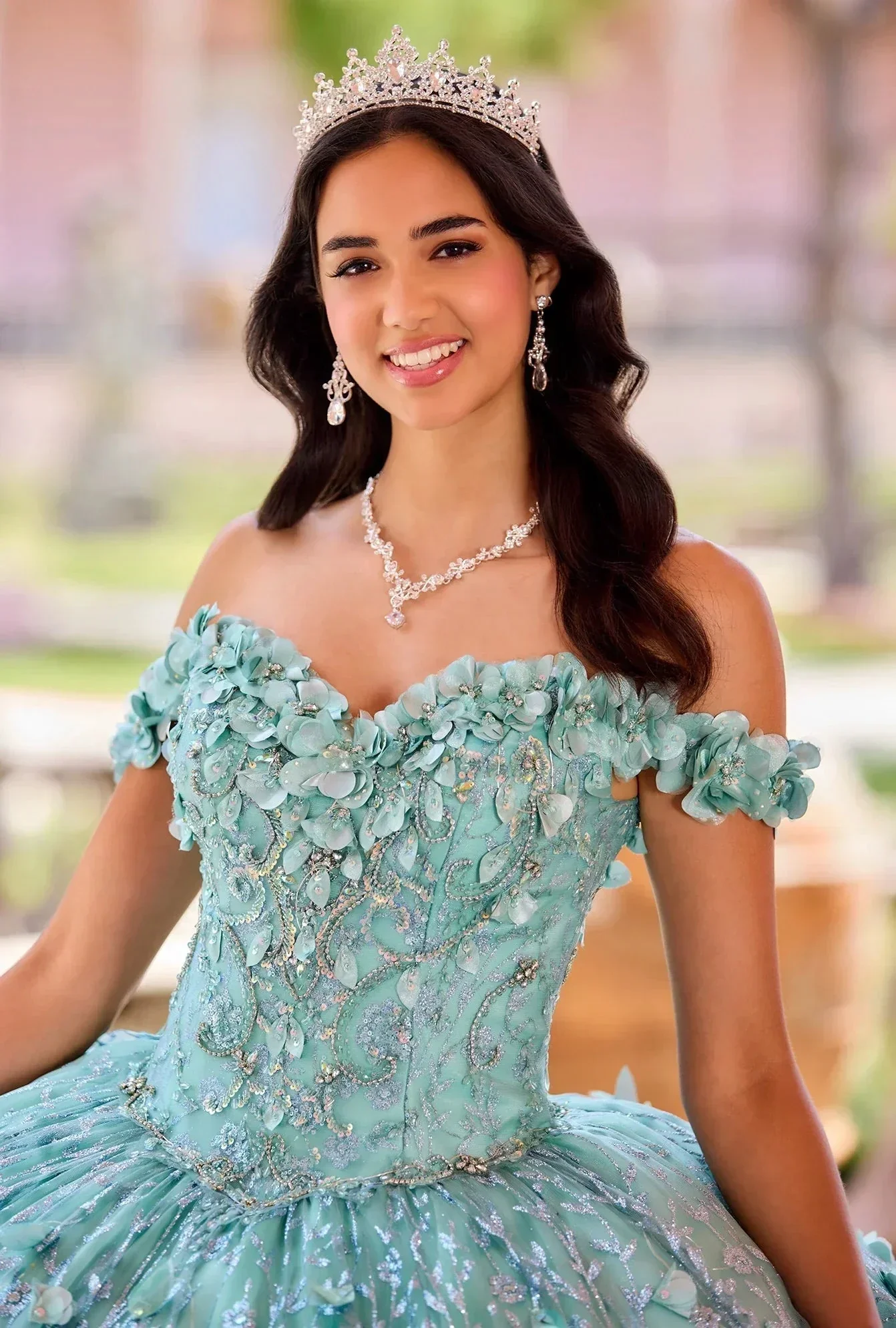 Emerald Green Hand Beaded Flower Ball Gown Quinceanera Dress Off Shoulder Sweetheart Gown Y293 - Image 6