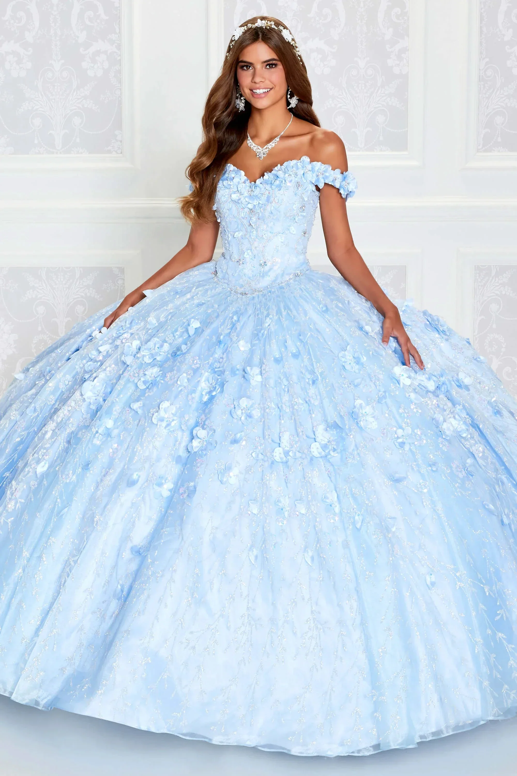 Emerald Green Hand Beaded Flower Ball Gown Quinceanera Dress Off Shoulder Sweetheart Gown Y293 - Image 7