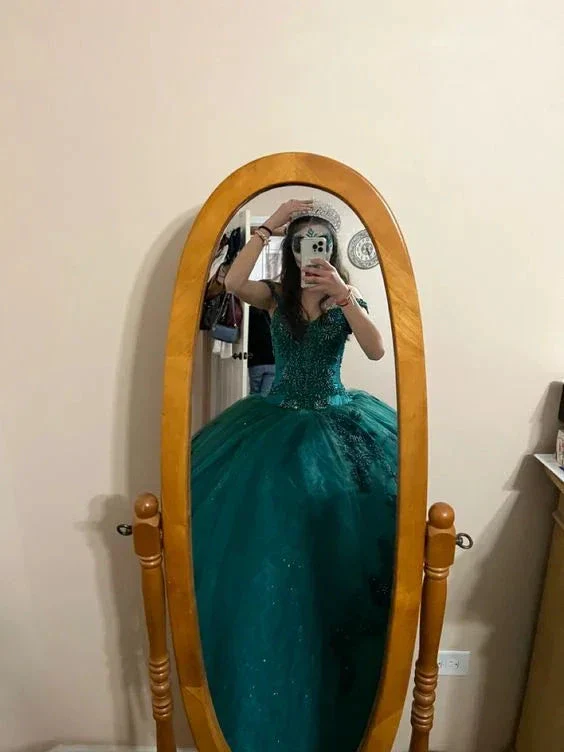 Emerald Green Off The Shoulder Ball Gown,Sweet 16 Dress,18th Birthday Party Gown Y6499 - Image 2