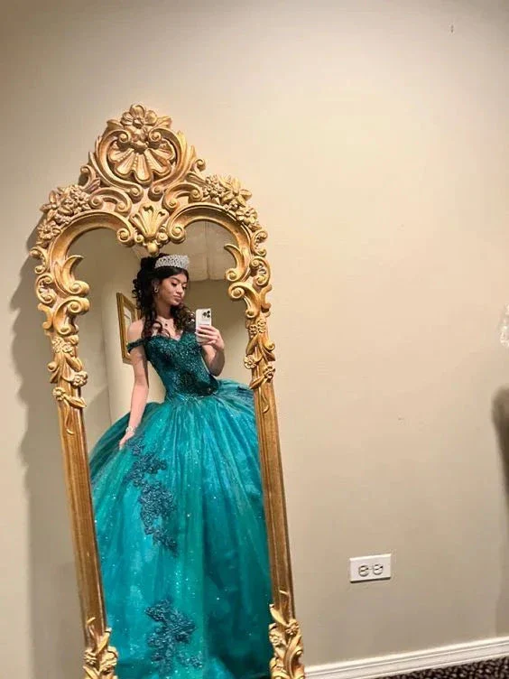 Emerald Green Off The Shoulder Ball Gown,Sweet 16 Dress,18th Birthday Party Gown Y6499 - Image 3