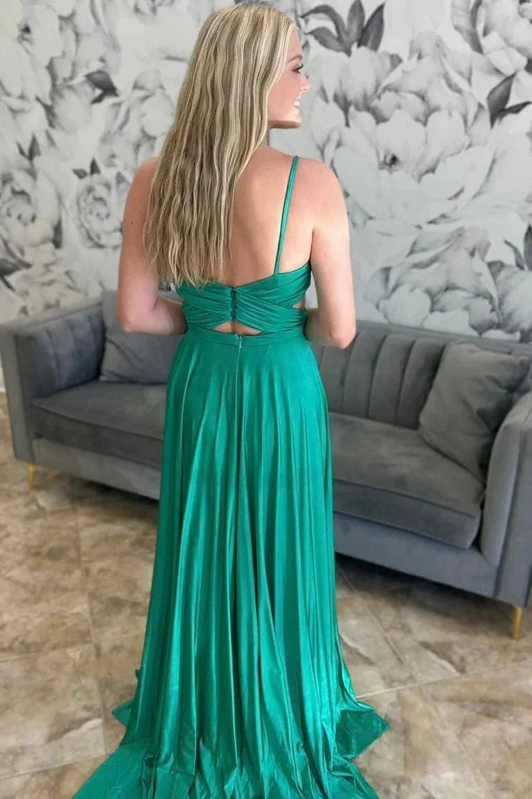 Angelique | Emerald Green Pleated A-Line Formal Dress - Image 3
