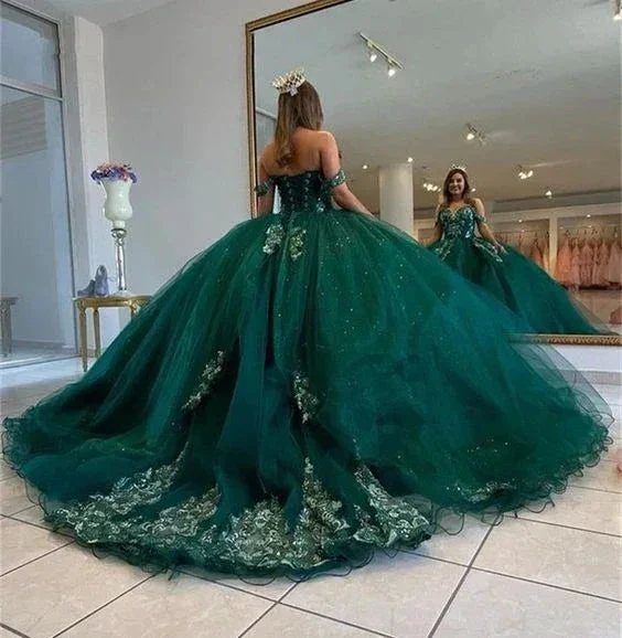 Emerald Green Quinceanera Dresses for Sweet 15 Year Ball Gown Sexy Off the Shoulder Puffy Lace Appliques Princess Dress Y6596 - Image 2
