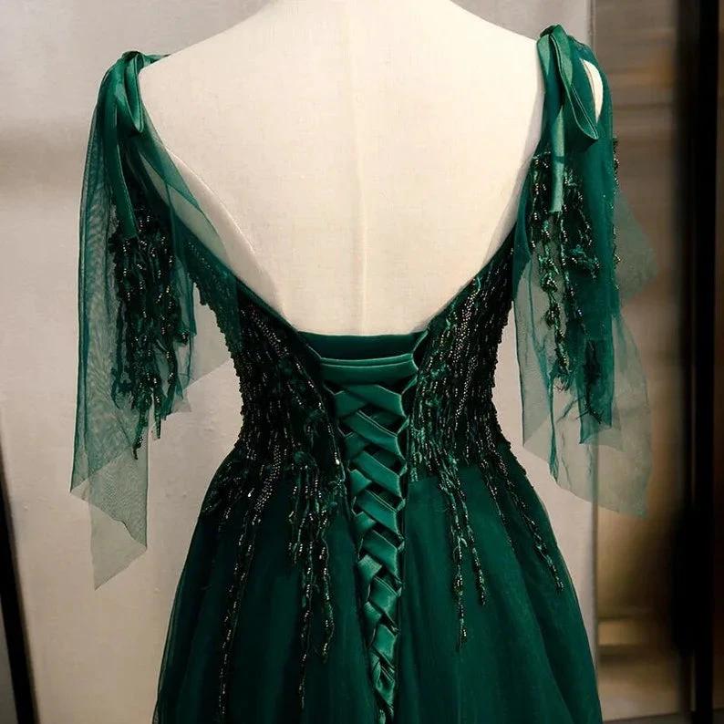 Emerald Green Spaghetti Straps Prom Dress Ball Gown V-Neck S11037 - Image 3
