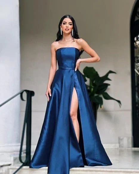 Emerald Green Strapless A-line Evening Dress Emerald Green Satin Formal Dress Y5372 - Image 4