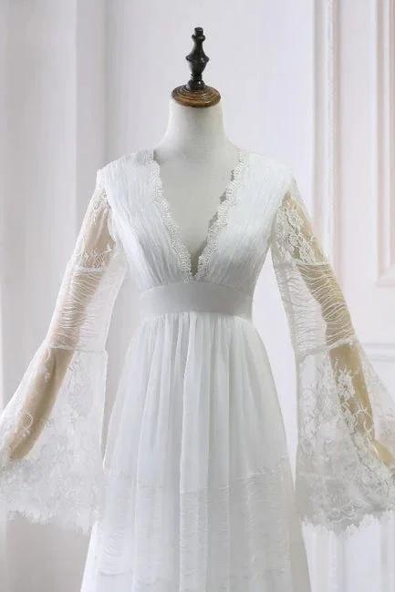 Empire Waist Long Sleeve Lace Tulle Wedding Dress - Image 2