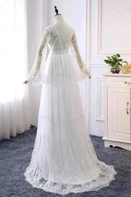 Empire Waist Long Sleeve Lace Tulle Wedding Dress - Image 3