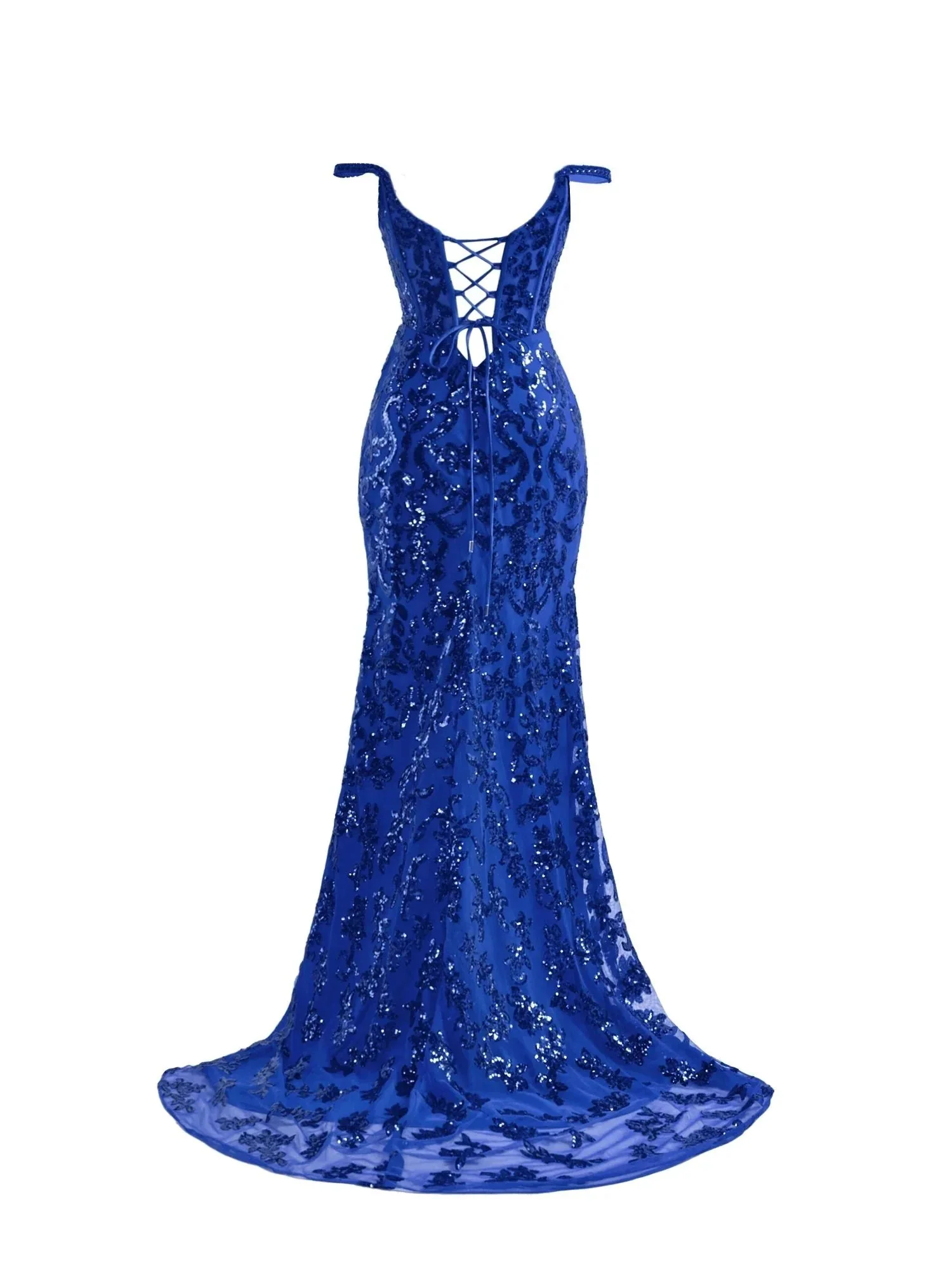 Sparkly Blue Sheath Sequins Long Prom Dress with Slit - Image 8