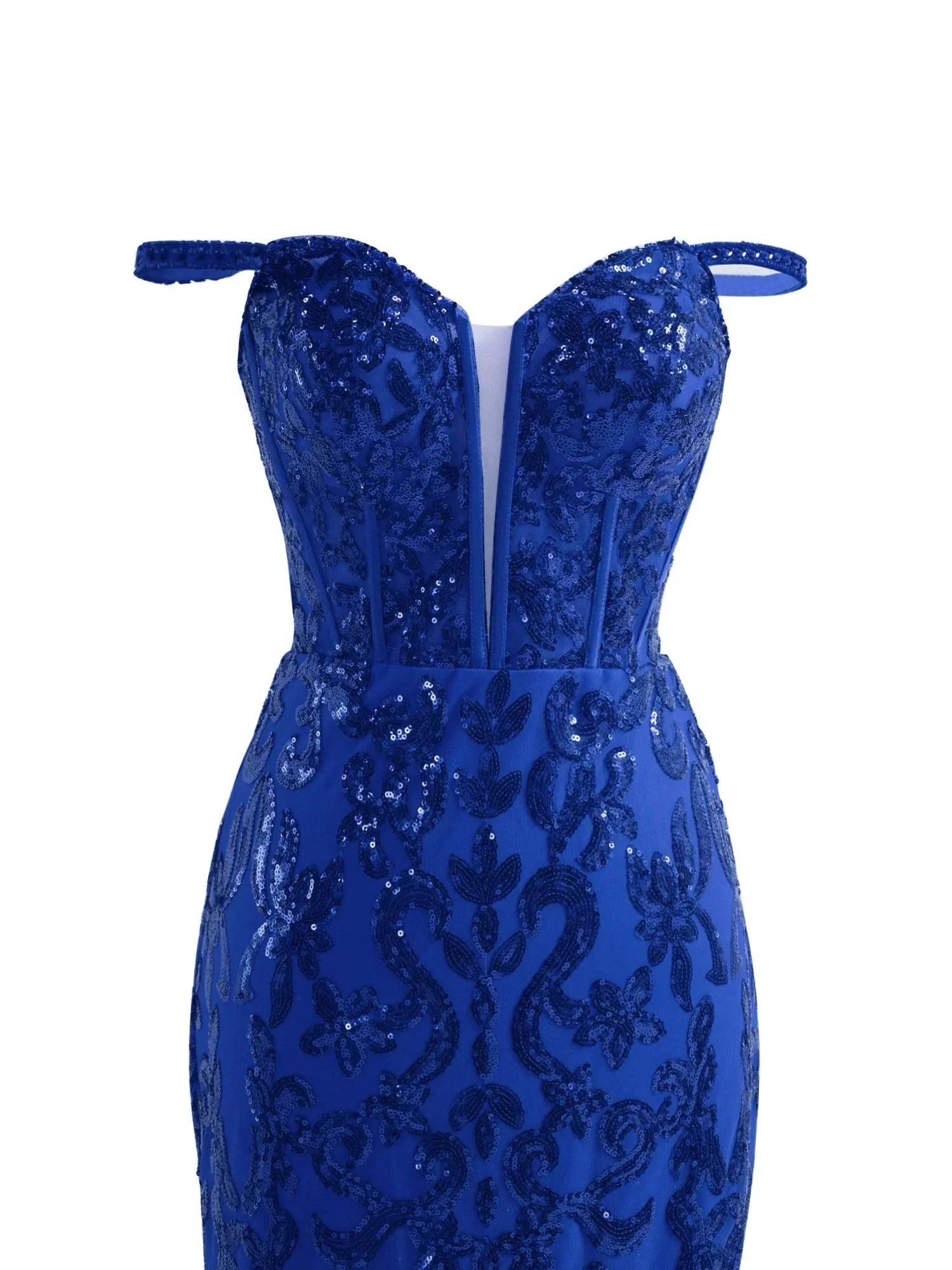 Sparkly Blue Sheath Sequins Long Prom Dress with Slit - Image 9